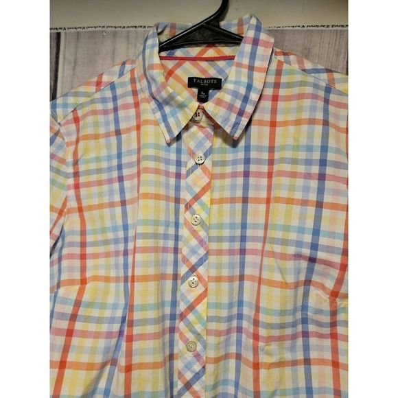 Women's Talbots Multi Colored Plaid Buttonup Shirt Longsleeved Cotton SP - Picture 3 of 6